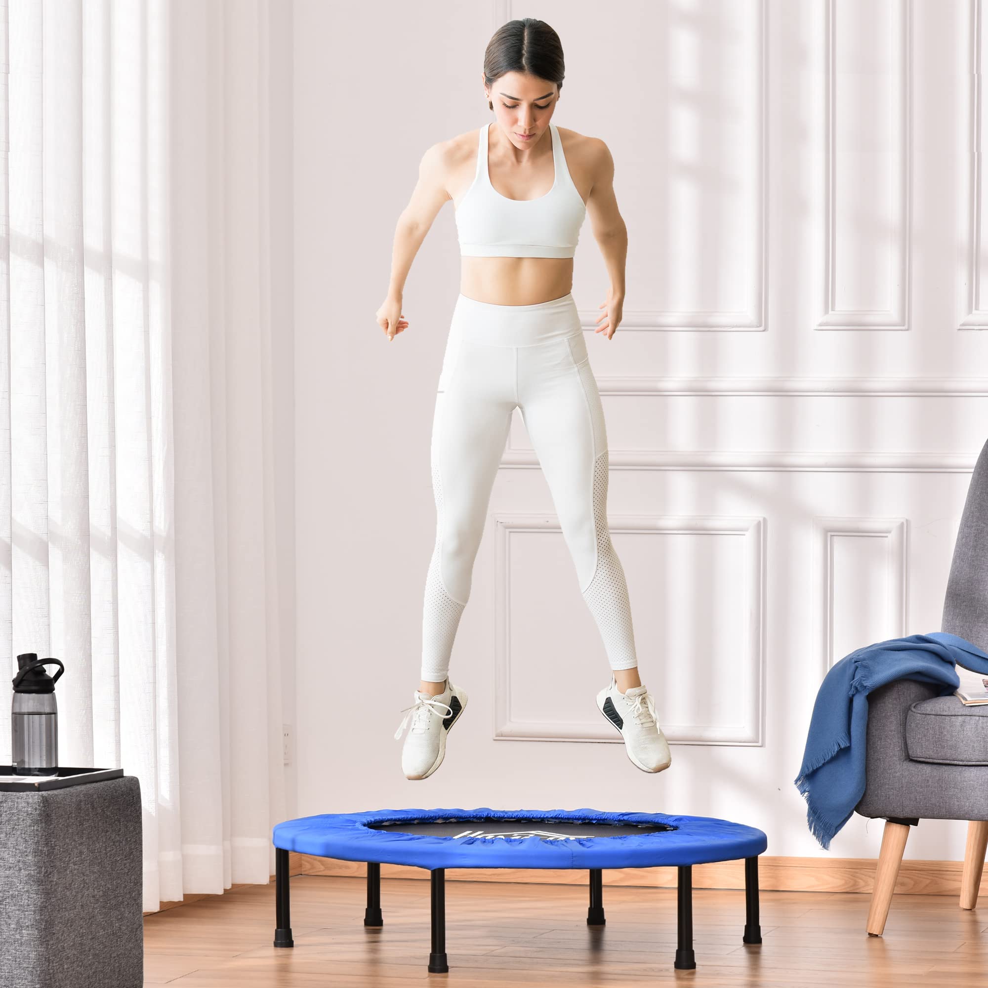 HOMCOM Trampolino Elastico per Allenamento con 30 Molle, Tappeto Fitness in Acciaio, Plastica e PP, Ø91x22.5 cm, Nero e Blu