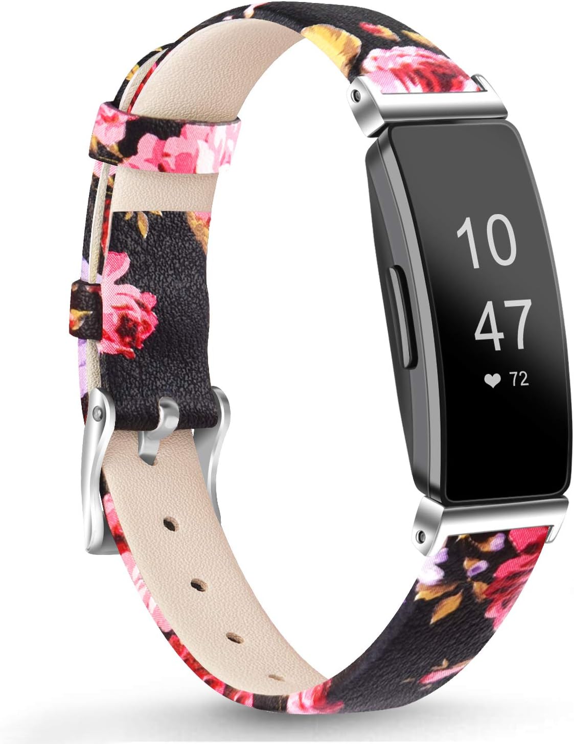 Leather Bands Compatible with Fitbit Inspire HR Bands for Women Men, Replacement Leather Bands for Fitbit Inspire & Fitbit Ace 2 & Fitbit Inspire HR (Floral Pink)