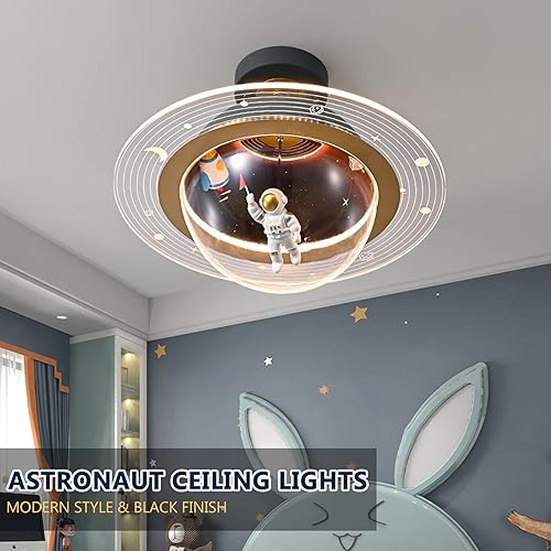 Miniatura 2 de PURESILKS Cartoon Astronaut Chandeliers Kids Flush Mount LED Lamps Modern Creative Astronaut Shape with Acrylic Lampshade Hanging Lamps for
