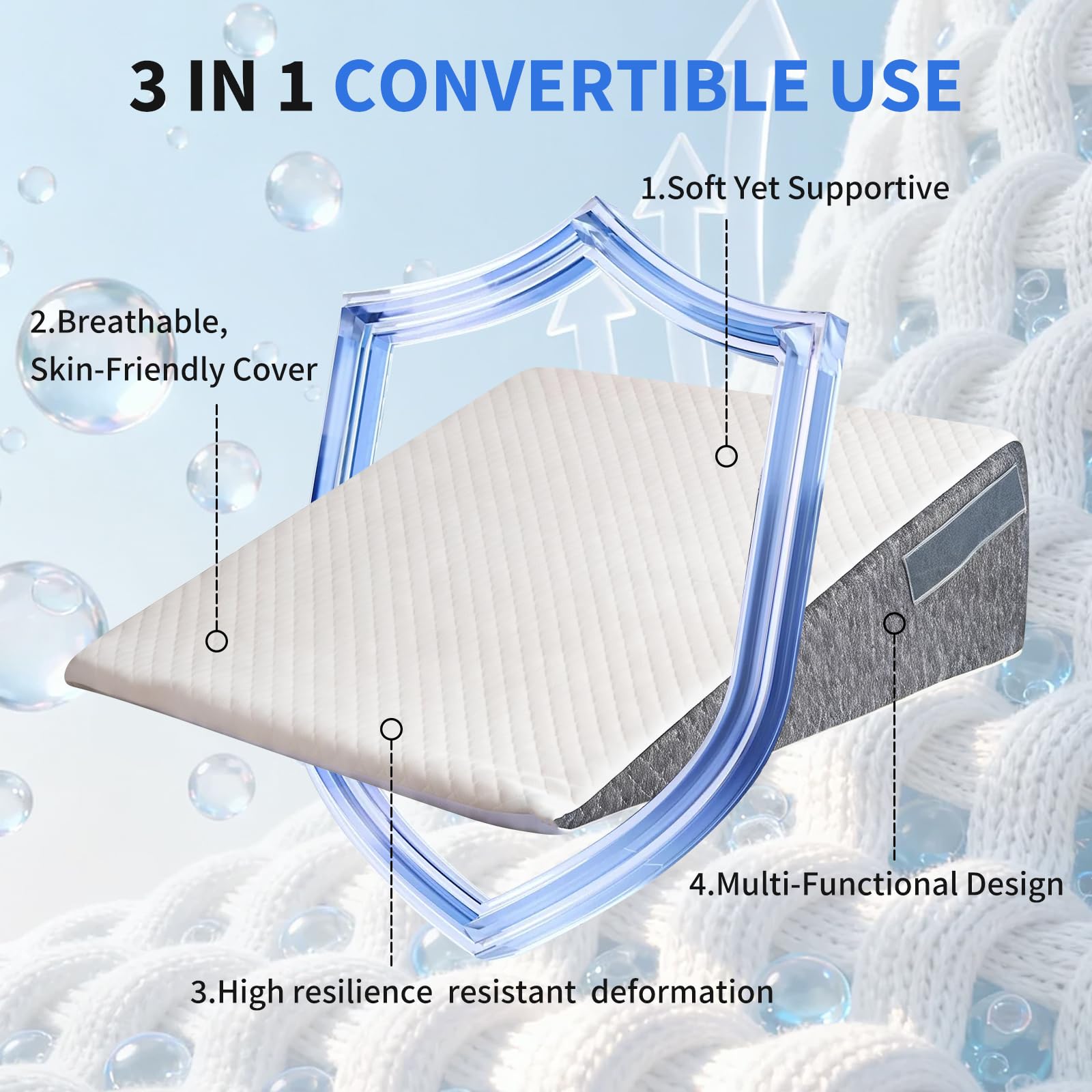 Almohada De Cuña Ortopédica Para Cama Y Sofá, Cojín De Lectura Ajustable Con Espuma Viscoelástica, Respaldo Ergonómico Para Alivio Del Reflujo, Apnea Del Sueño Y Dolor De Espalda, Funda Lavable