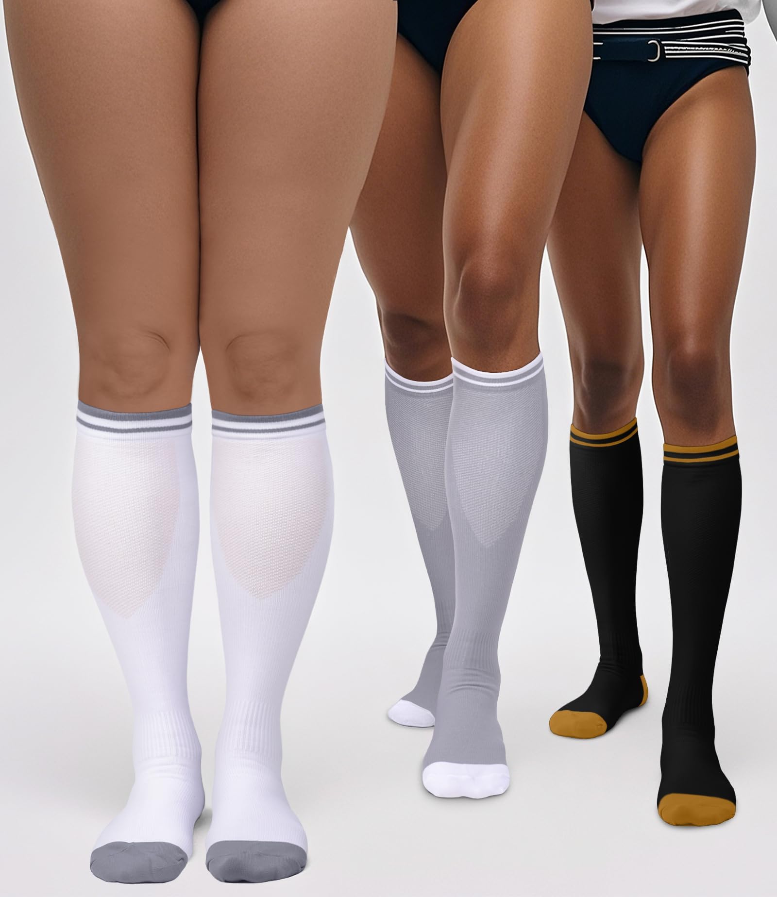 ACTINPUT Kompressionsstrümpfe Damen und Herren 4 Paar, Bunte Stützstrümpfe Kompressionssocken Atmungsaktiv kniestrümpfe trombosestruempfe reitsocken laufsocken（4123 - Schwarz，L-XL）