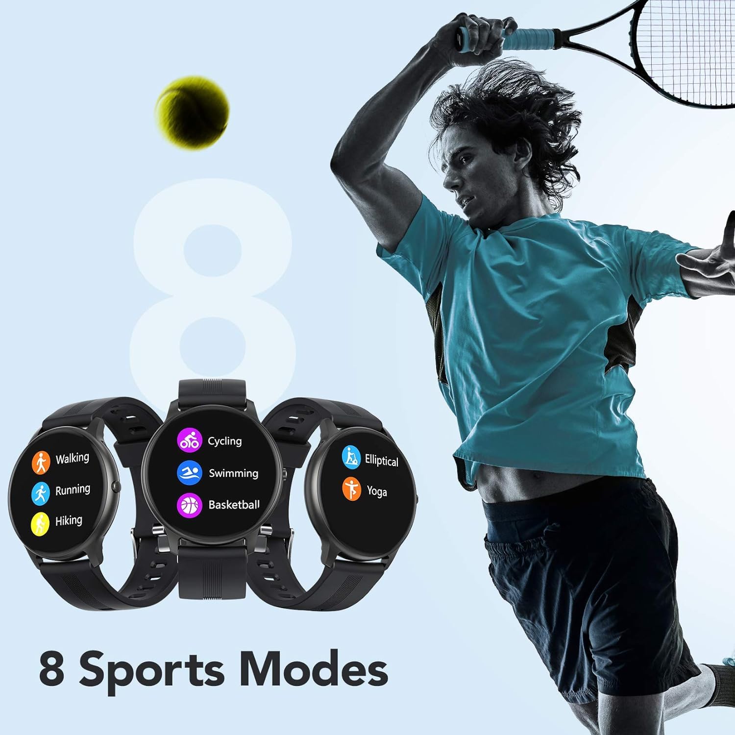 AGPTEK Smartwatch, 1,3 Zoll runde Armbanduhr mit personalisiertem Bildschirm, Musiksteuerung, Herzfrequenz, Schrittzähler, Kalorien, usw. IP68 Wasserdicht Fitness Tracker für iOS und Android, Schwarz