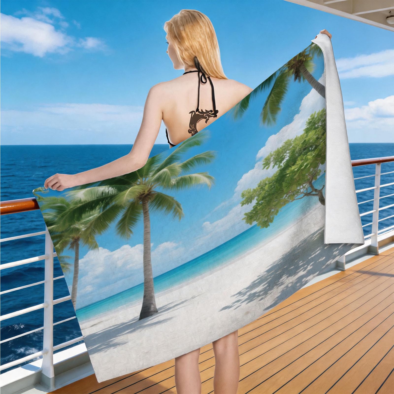 Hongduo Microfiber Quick Dry Beach Towel Beach Coconut Grove, 3D Summer Vacation Beach Towels Absorbent Fast Drying Bath Towels, Travel Camping Gym Swimming Bathroom (100x200cm)