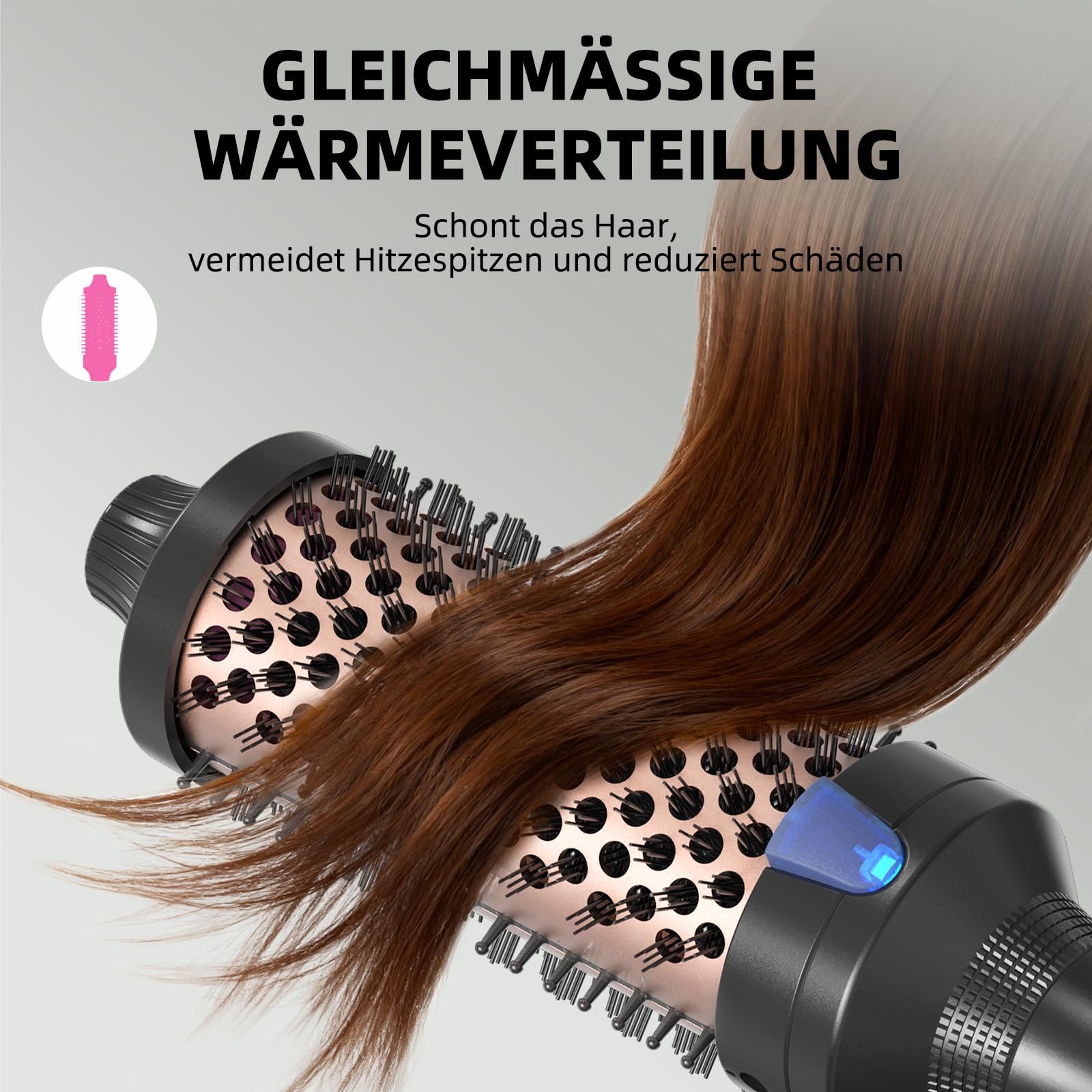 K&K Cepillo térmico de queratina, cepillo térmico de barril caliente, cepillo de pelo caliente, iónico, liso, brillo de volumen, plancha para el pelo, herramienta de peinado, doble tensión (negro, 45