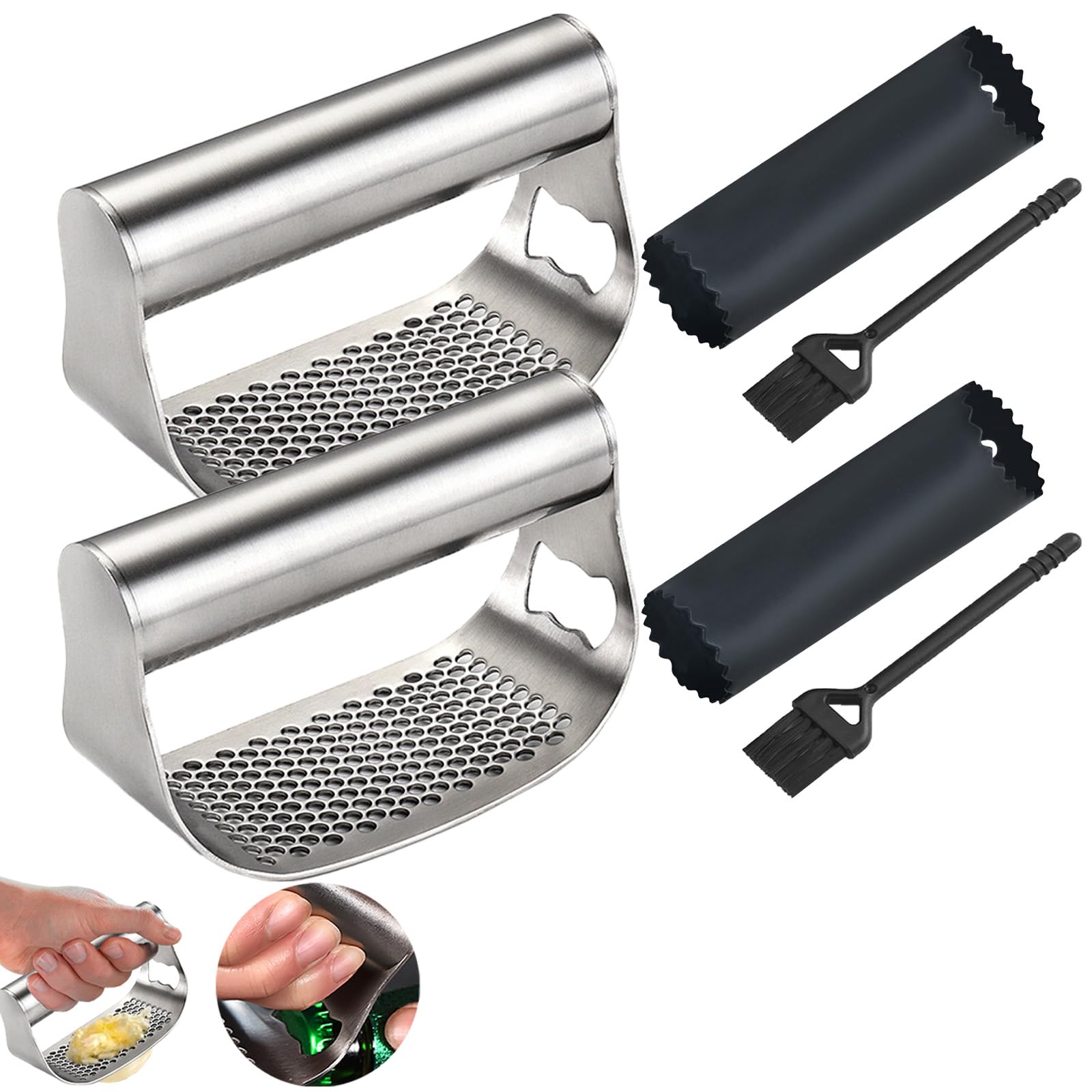 Schiaccia Aglio In Acciaio Inox - 2 Pezzi Con Pennello E Pelapatate, Facile Da Pulire E Multiuso - Foto 9