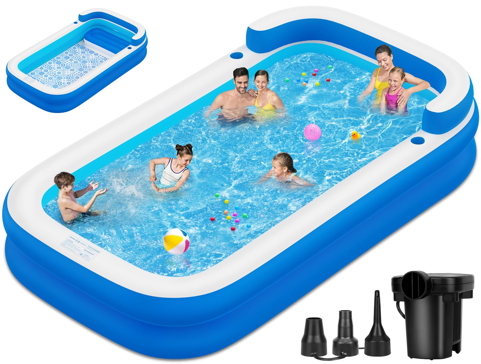 Piscina gonfiabile extra large con pompa a sedili, 304,8 x 215,9 x 66 cm, spessa e resistente, piscina per adulti, piscina gonfiabile per cortile, giardino, feste estive in acqua | Piscina, 160