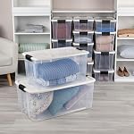 Sterilite 70 Qt Ultra Latch Box, Stackable Storage Bin with Lid, Plastic Container with Heavy Duty Latches to Organize, Clear and White Lid, 4-Pack
