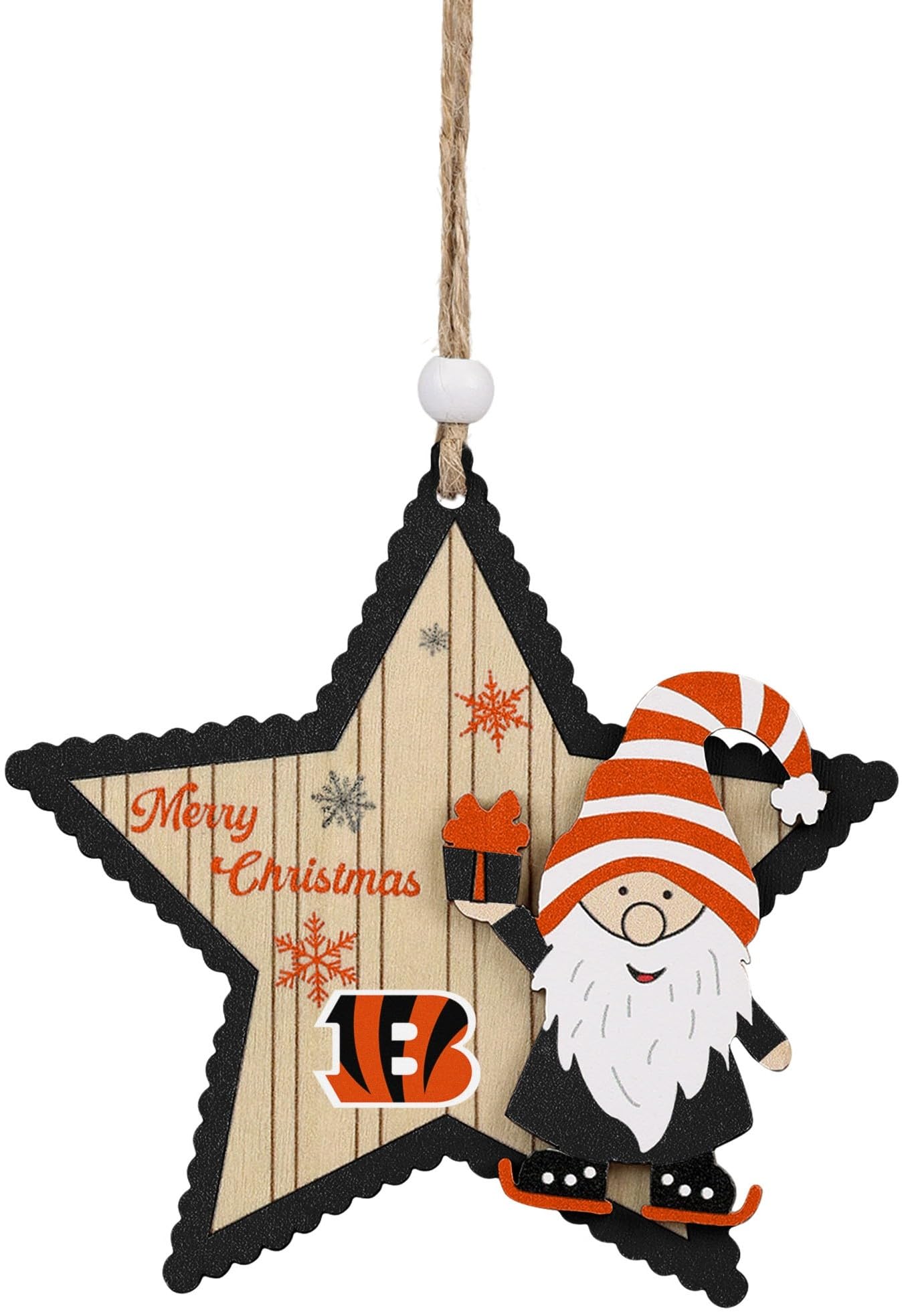 FOCO NFL Cincinnati Bengals Wooden Star Ornament with Gnome – Officially Licensed Holiday Decoration