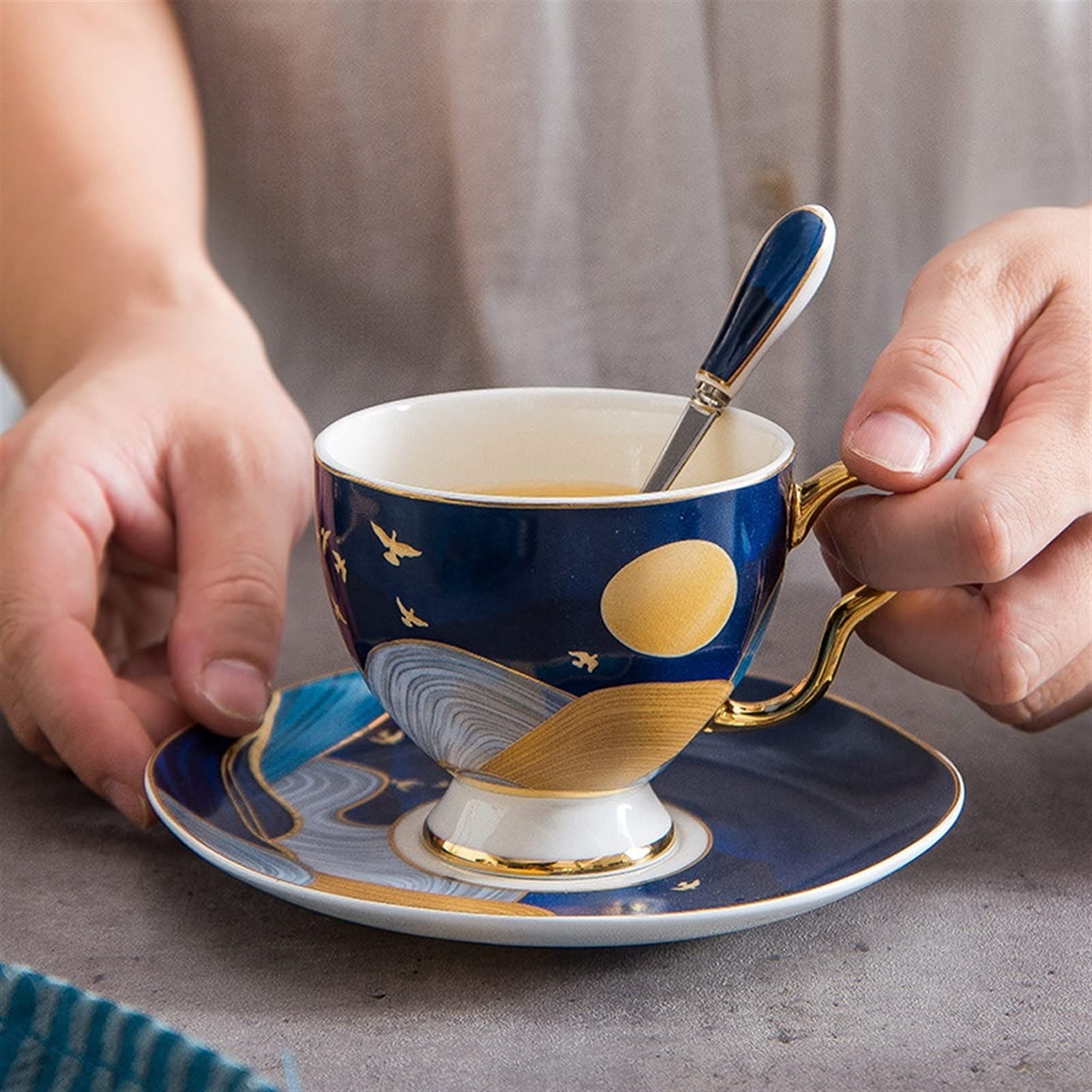Ceramiczny zestaw kubków do kawy i spodków, 200 ml, gładkie kubki do latte, cappuccino, kubki na mleko z uchwytem, śniadanie, herbata, kubki na kakao, kubki deserowe na urodziny ojca
