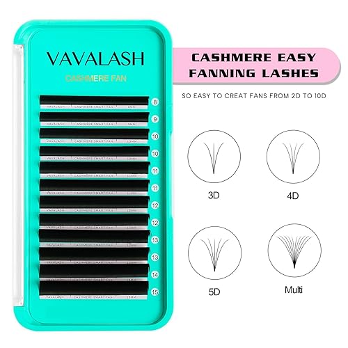 Miniatura 5 de VAVALASH Extensiones de pestañas de cachemira Easy Fan de 0.03 0.05 0.07 CCCDDD, extensiones de pestañas de volumen de 0.315 a 0.787 pulgadas, color