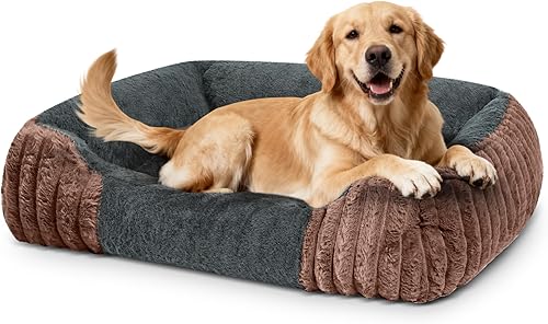 Miniatura 13 de Camas para perros pequeños de 28x20 pulgadas, cama ortopédica tipo sofá con lados cómodos para perros con espuma viscoelástica triturada NEGRO+gris