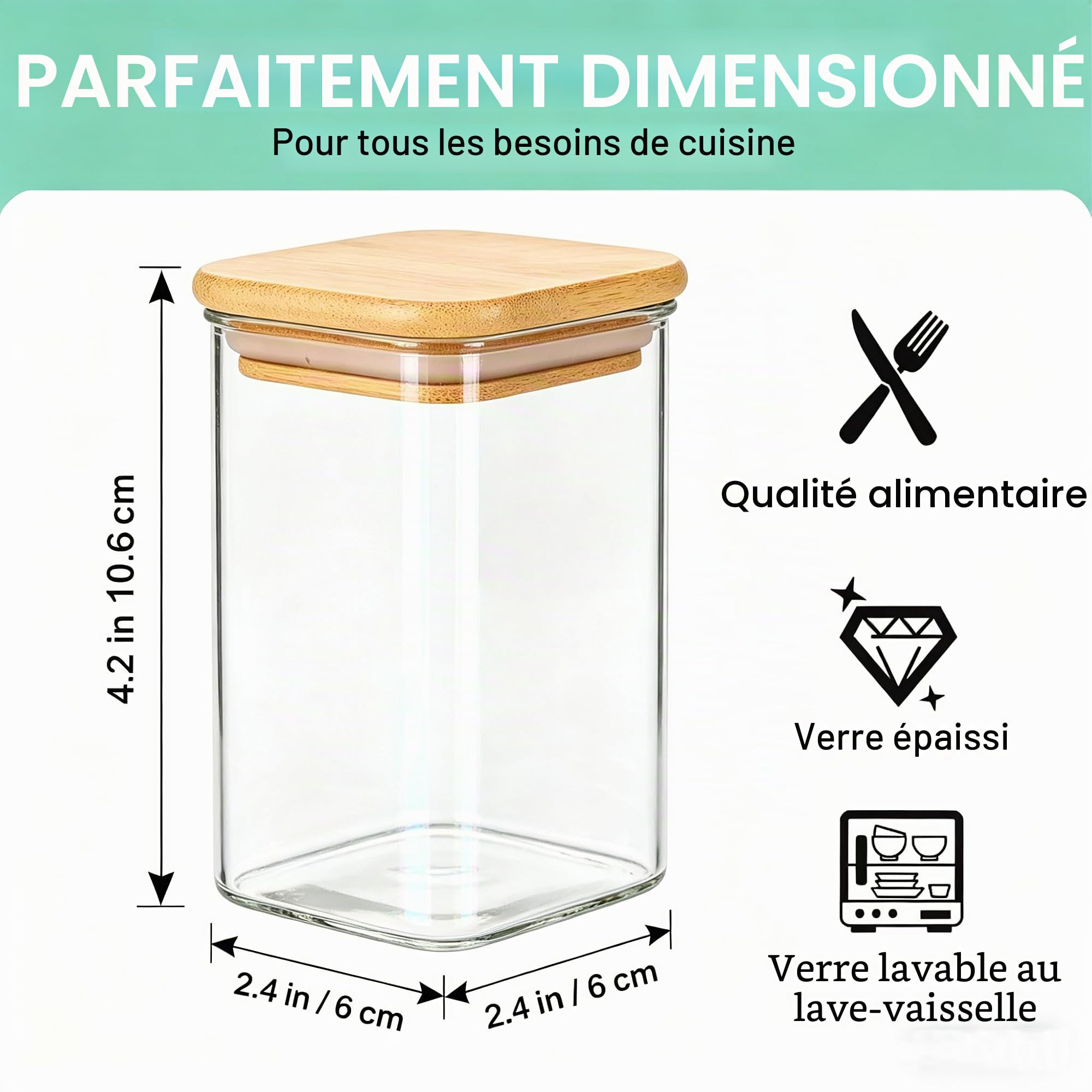 Lot de 12 bocaux à épices avec couvercles en bambou, contenants carrés en verre de 227g pour assaisonnement avec 45 étiquettes et marqueurs DIY, bocaux en verre hermétiques pour l'organisation et le