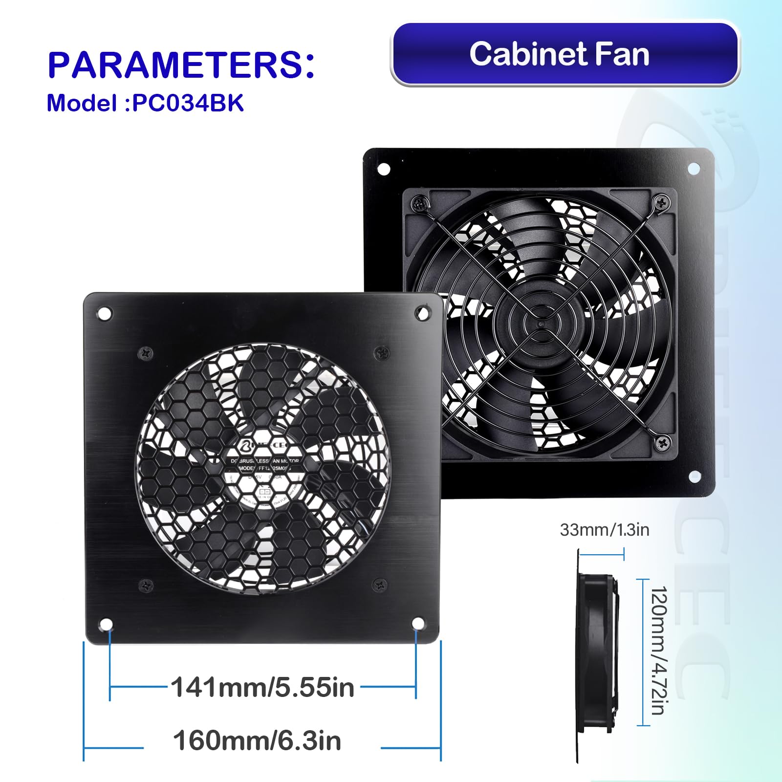 Ventilatore USB 120 mm, Display Digitale, Controllo della Temperatura, Sistema di Ventilazione Silenzioso, Ventola a 5 V, con Moderna Cornice in Alluminio Spazzolato Nero per Armadio AV