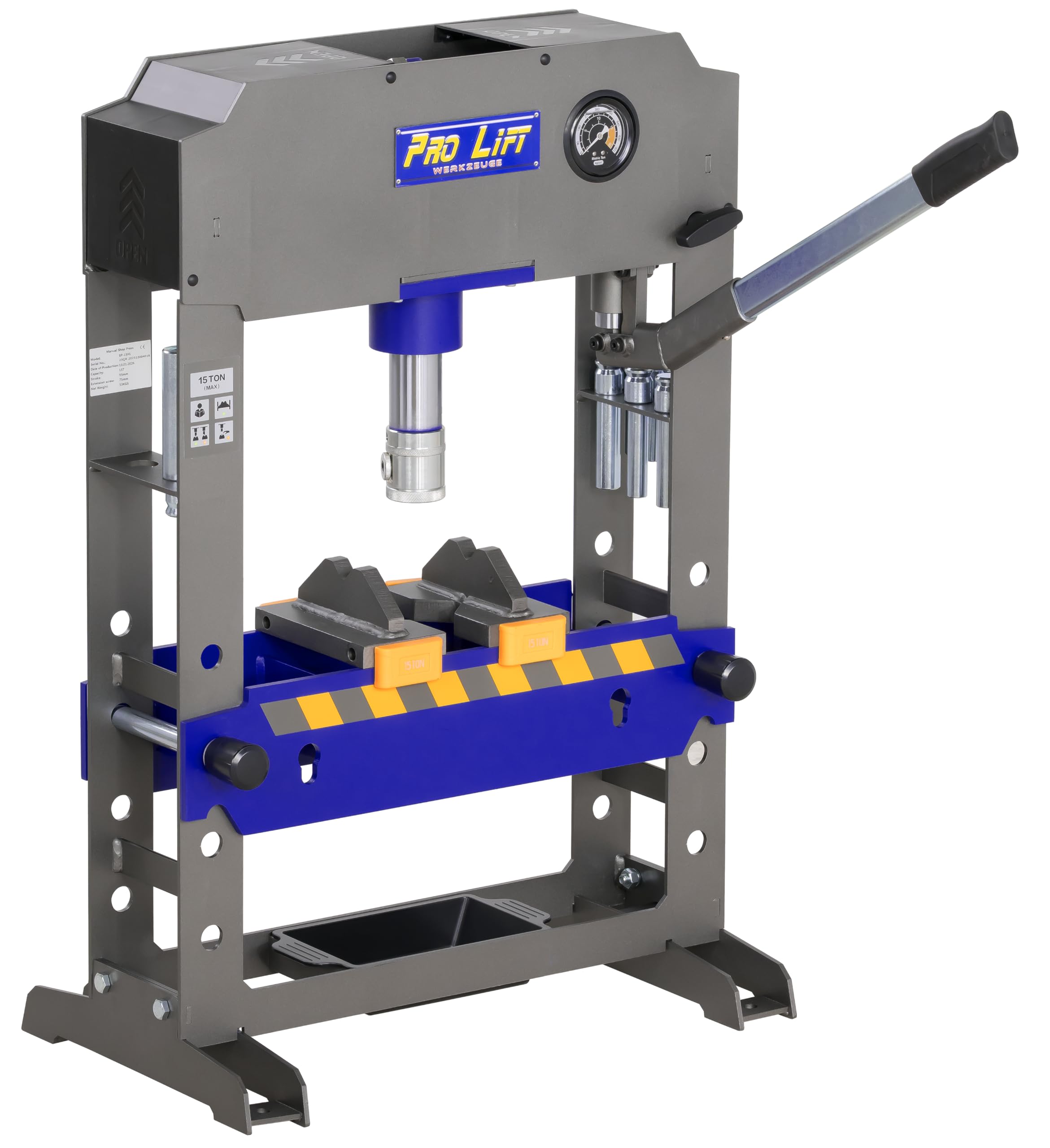 Hydraulik-Presse 15t Werkstattpresse Tischpresse manuell blau Industrie-Presse Handpumpe umformen Shop-Press Abkantpresse + 8 Druckstücke