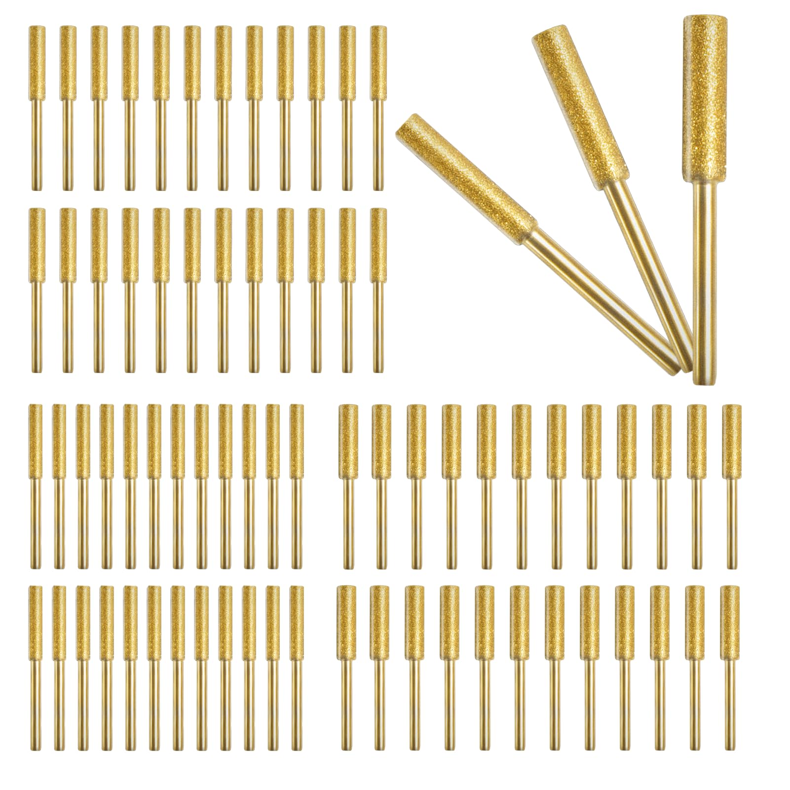 GIWOSK 72Pcs Diamond Chainsaw Sharpener Kits 1/8" Shank, High Hardness Titanium Plated Burr Grinding Stone Chainsaw Sharpening Kit Diamond for Stone