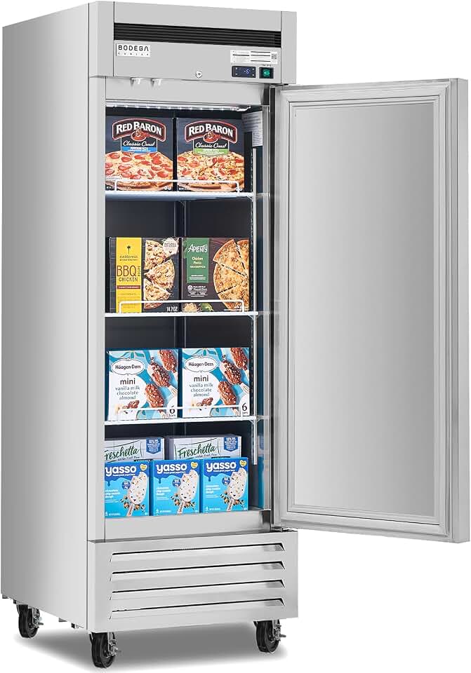 BODEGACOOLER 27" Commercial Freezer, 23 Cu.ft Stainless Steel Single Door Reach-in Freezer，-10-10℉ Commercial Upright Freezer for Restaurant, Cafe, Garage, Frozen Food Ice Cream Meat Storage