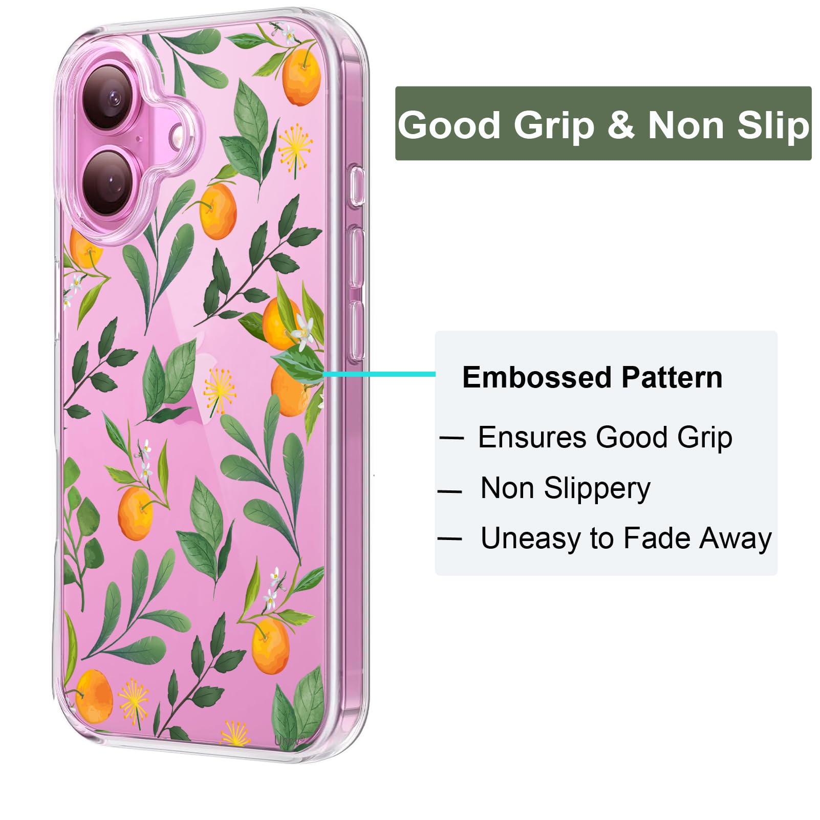 Unov Case Compatible with iPhone 16 Plus Clear with Design Embossed Pattern Soft TPU Bumper Slim Protective (Cirtus Flavors) - Image 4