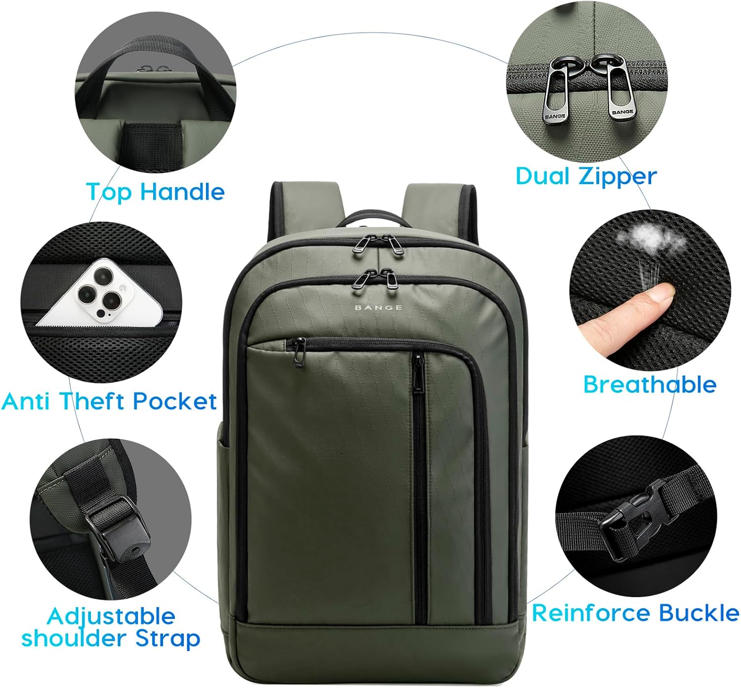 BANGE 28L Lightweight Hiking Backpack, 15.6 Inch Laptop Rucksack for Travel & Outdoor, Water-Resistant Daypack for Commuting, Gym, Camping, and Business Trips – Unisex Design