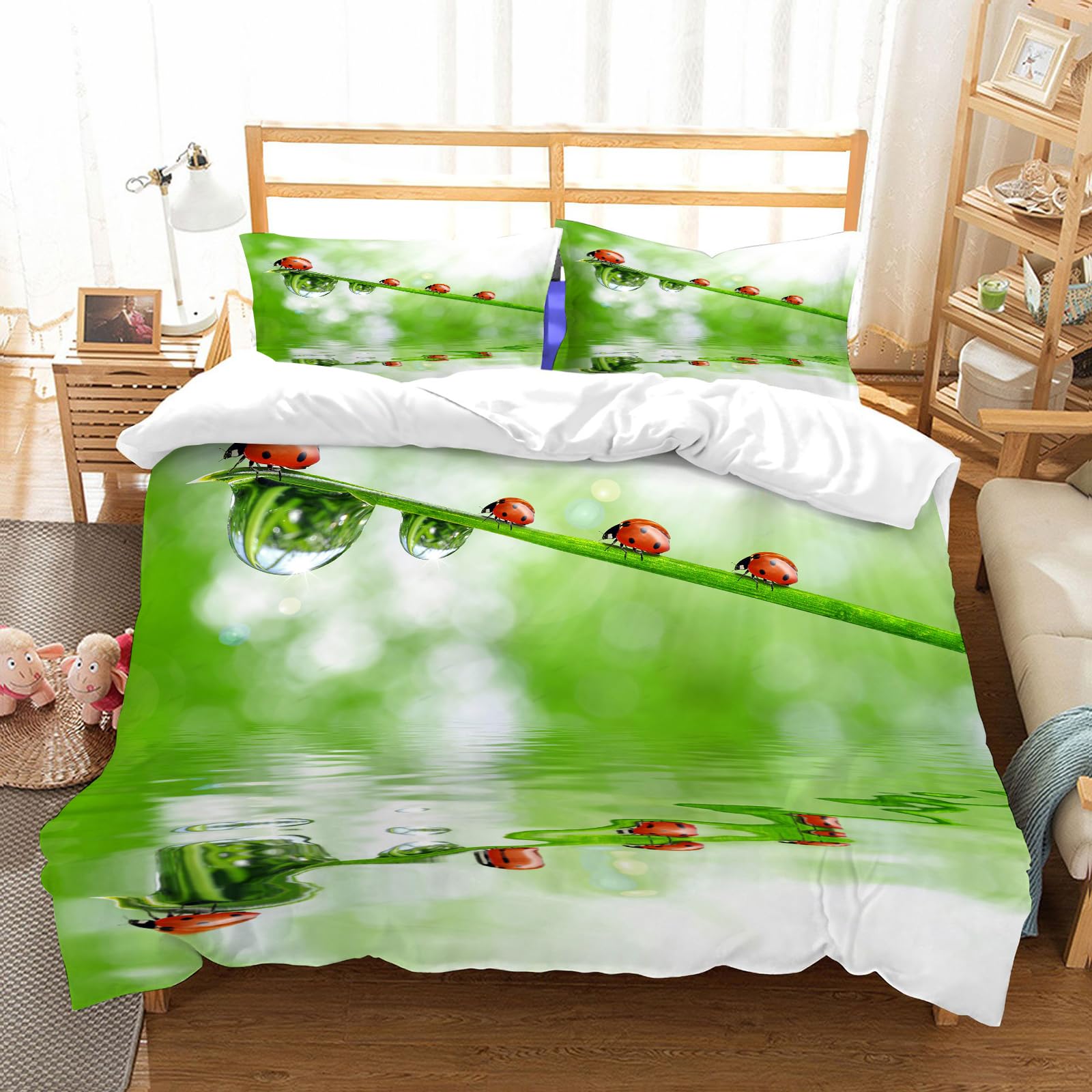 Parure de lit 100% microfibres de haute qualité motif coccinelle 178x208