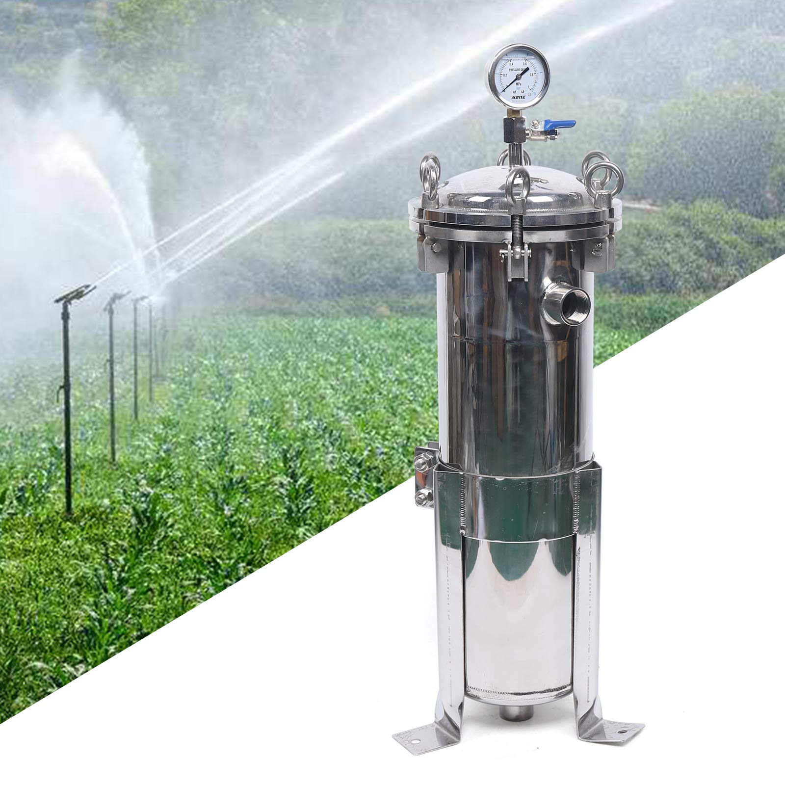 #4 Bag Filter Device, Stainless Steel Solid-Liquid Separation Tool, Industrial Filter Housing with 1.4ft²Filtration Area, 28.35-34.25in Adjustable The Support Foot, 4.02x16.14in Filter Bag, Silver