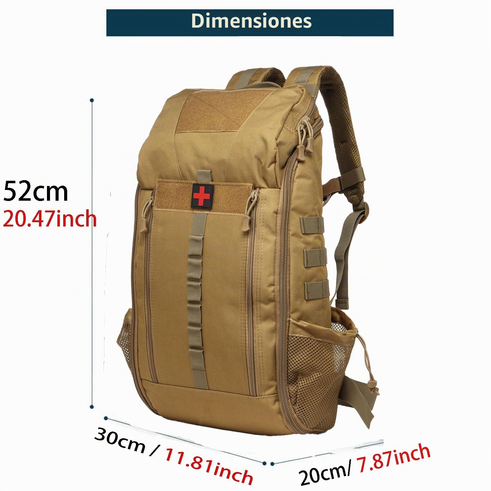 40L Mochila Táctica Impermeable De Primeros Auxilios Mochila Médica De Para Senderismo Trekking Caza Pesca Camping Y Deportes Al Aire Libre (Caqui)