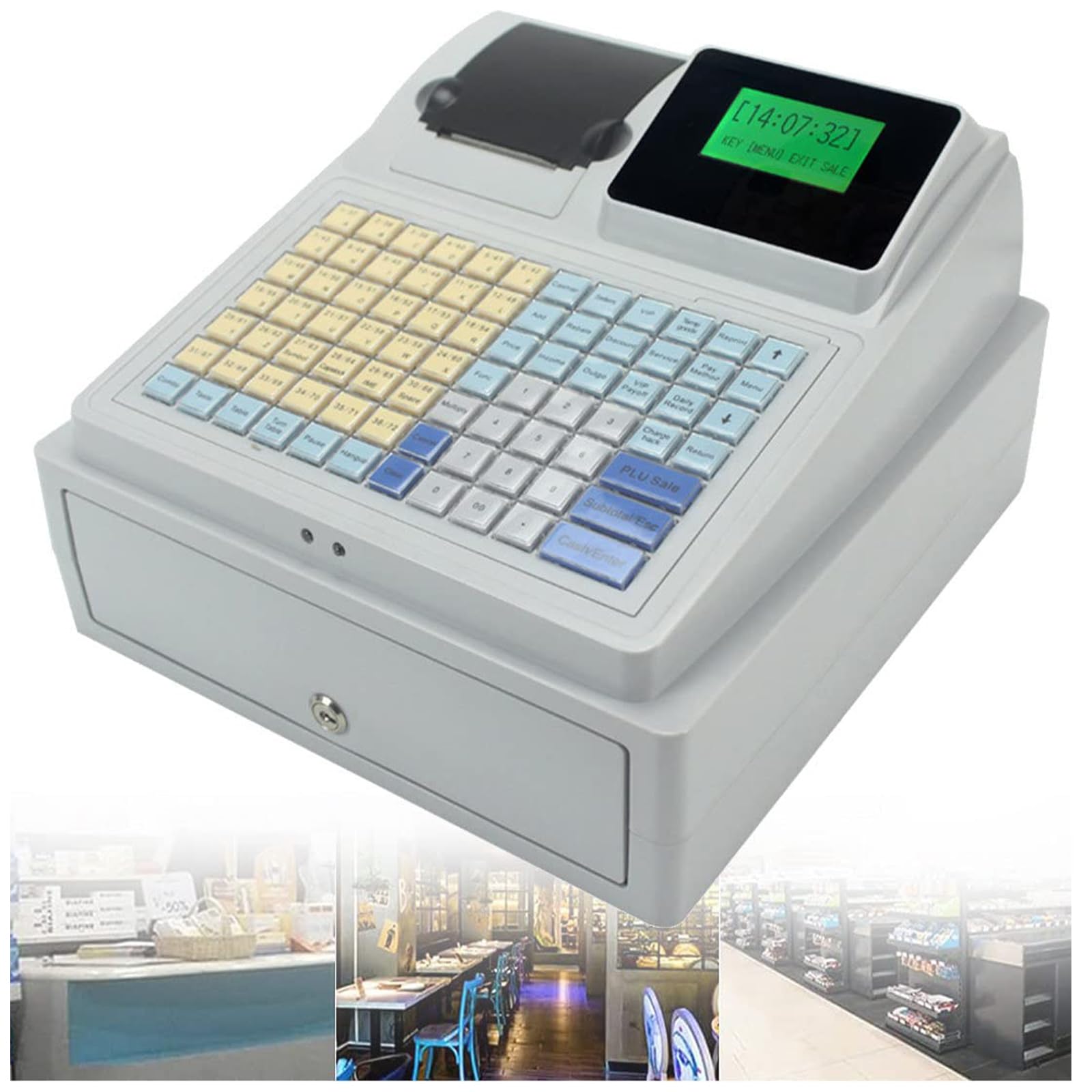 Caja Registradora Electrónica, Caja Registradora para Pequeñas Empresas, Sistema TPV, 81 Teclas, Caja Registradora LED Digital, para Restaurantes, Supermercados.