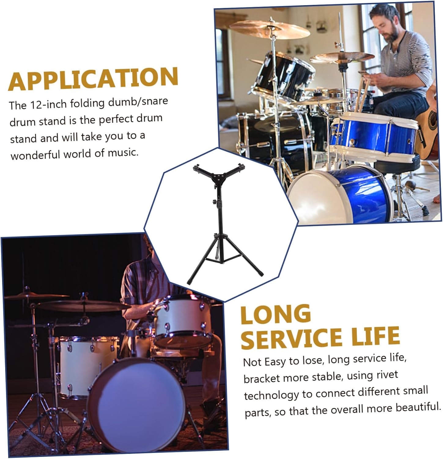 BESTonZON 1set Folding Snare Drum Stand Height Tripod Rack for Beginner Practice Compact Design for Home Use Black Alloy Construction