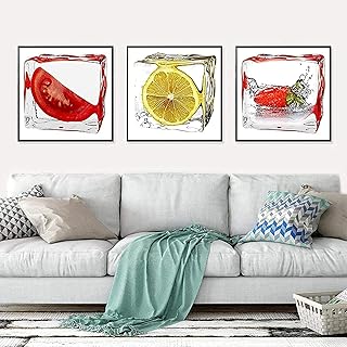 SHKHJBH Quadri murali semplicità Cucina Frutta Pittura Moderna Natura Morta Poster Mediterraneo Sala da Pranzo Decorazione per la casa vintage3 Pezzi 80x80cm Senza Cornice