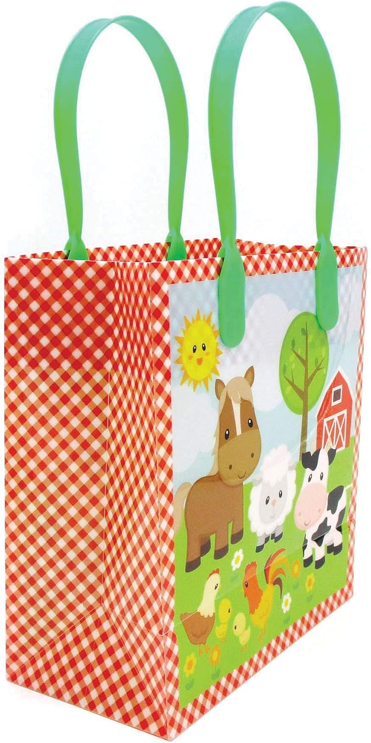 TINYMILLS Barnyard Farm Animals Party Favor Treat Bags with Handles, Farm Animal for Toddler Birthday Party Candy Bags Tractor Birthday Party Supplies Pack of 12 - Image 6
