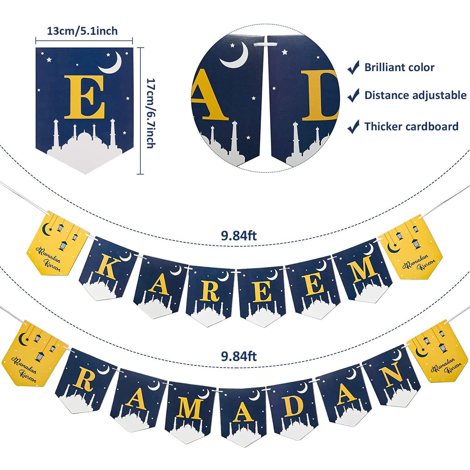 Ramadan Mubarak Banner in gold & blue I One sided banner RAMADAN MUBARAK I Let