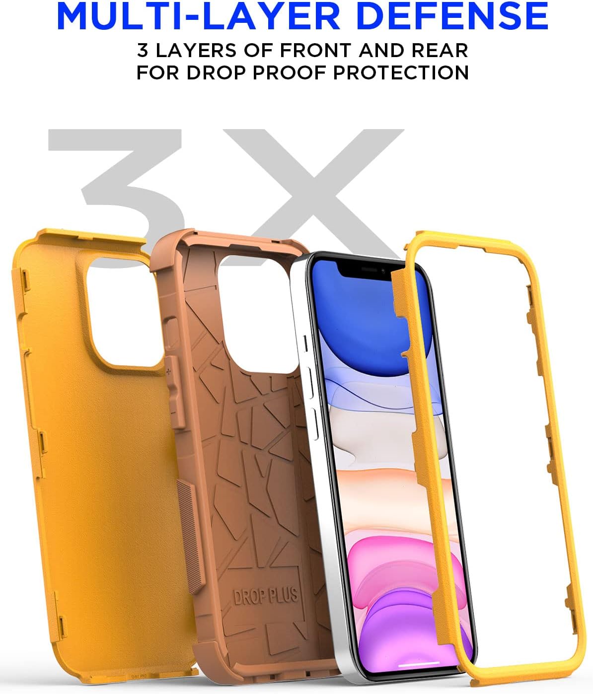 AICase Rugged Case for iPhone 11,Heavy Duty 3-Layer Pocket-Friendly Durable Military Grade Protection Shockproof/Drop Proof Protective Cover for iPhone 11 6.1”_Yellow - Image 8