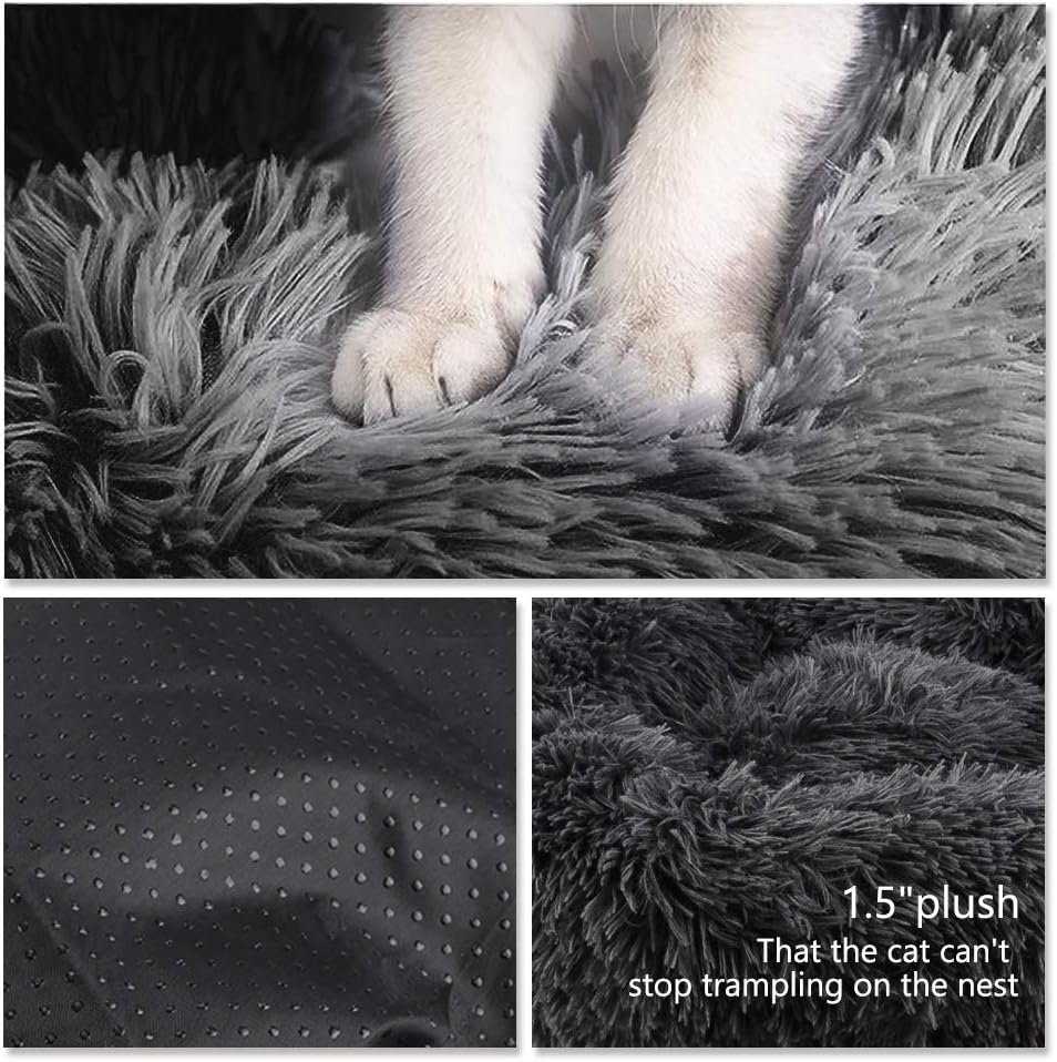 Pet Cozy Calming Bed Comfortable Anti Anxiety Donut Cuddle Round Kennel Ultra Soft for Dog Cat Sun-bathe Bask Cushion Sofa Pillow, Grey 20 inch Large : Pet Supplies