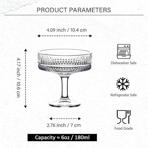 Miniatura 2 de Juego de 4 vasos de Martini de 6 onzas, vasos de cóctel clásicos para beber en bar, cócteles, vino, champán, postre, fruta