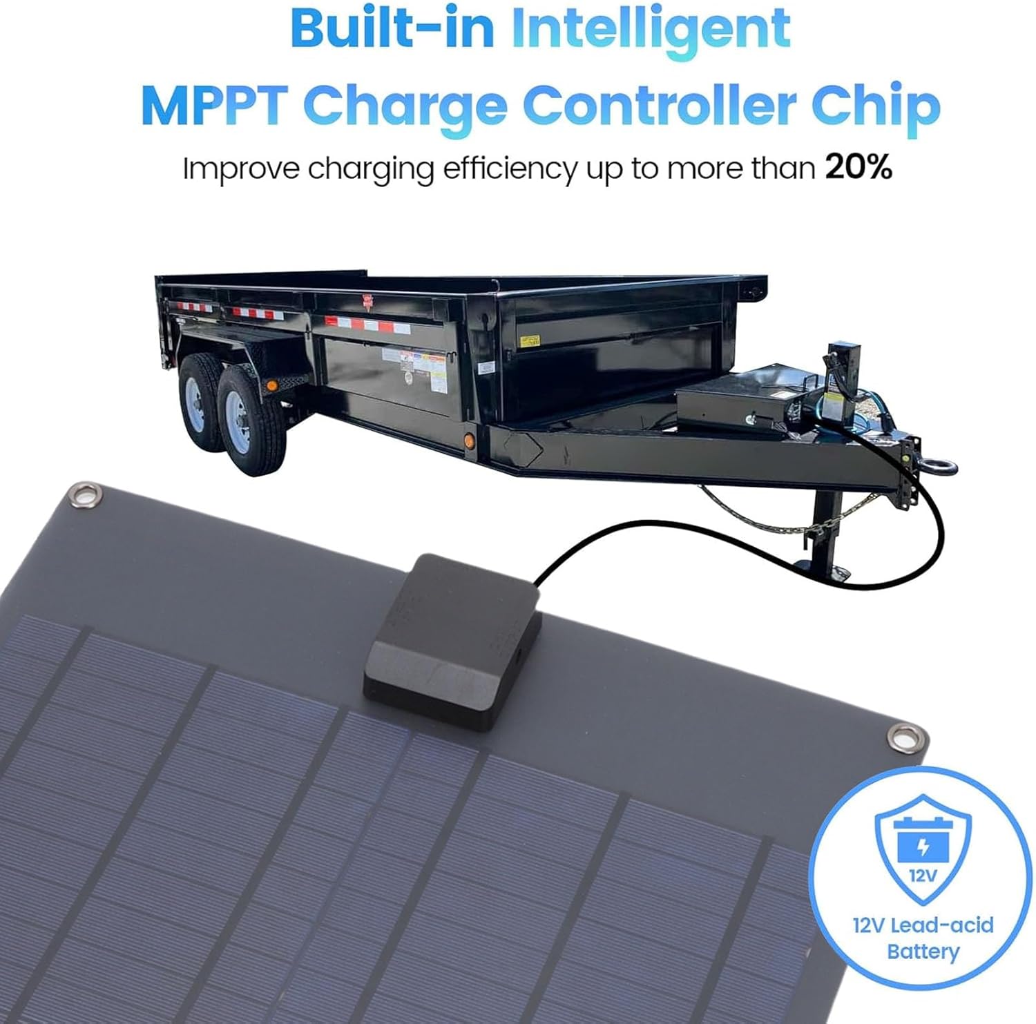 35W Solar Battery Trickle Charger Maintainer, 16.34x13.39x1.18in Intelligent MPPT Controller Waterproofing Solar Panel Charging for Car Marine RV Trailer Boat Automotive