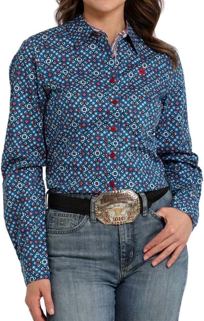 Cinch Women's Blue Patterned Button Shirt