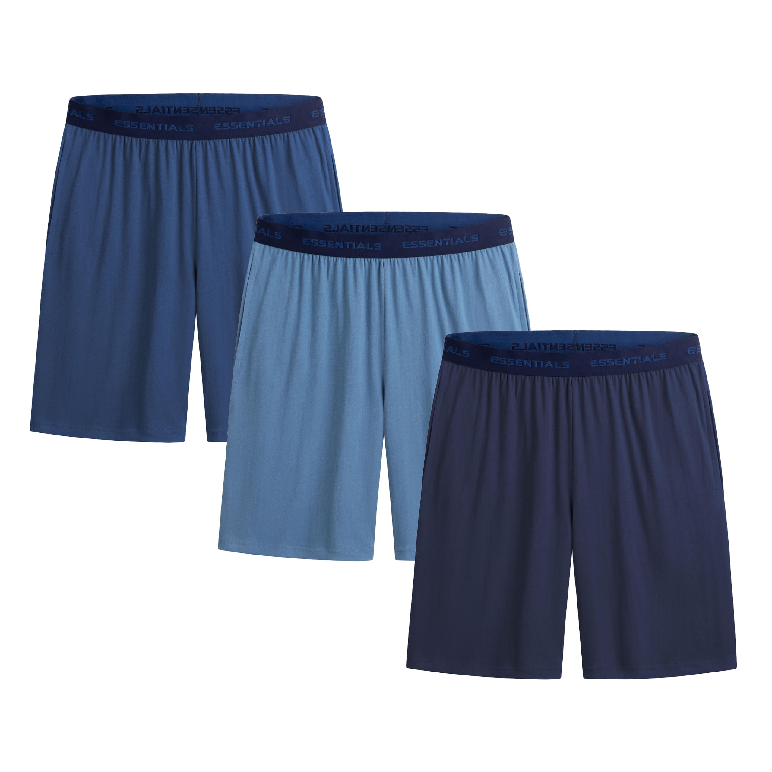 The Essentials Wardrobe Men's Navy/Blue 3Pk Lounge Shorts - Jacquard Wb - Large