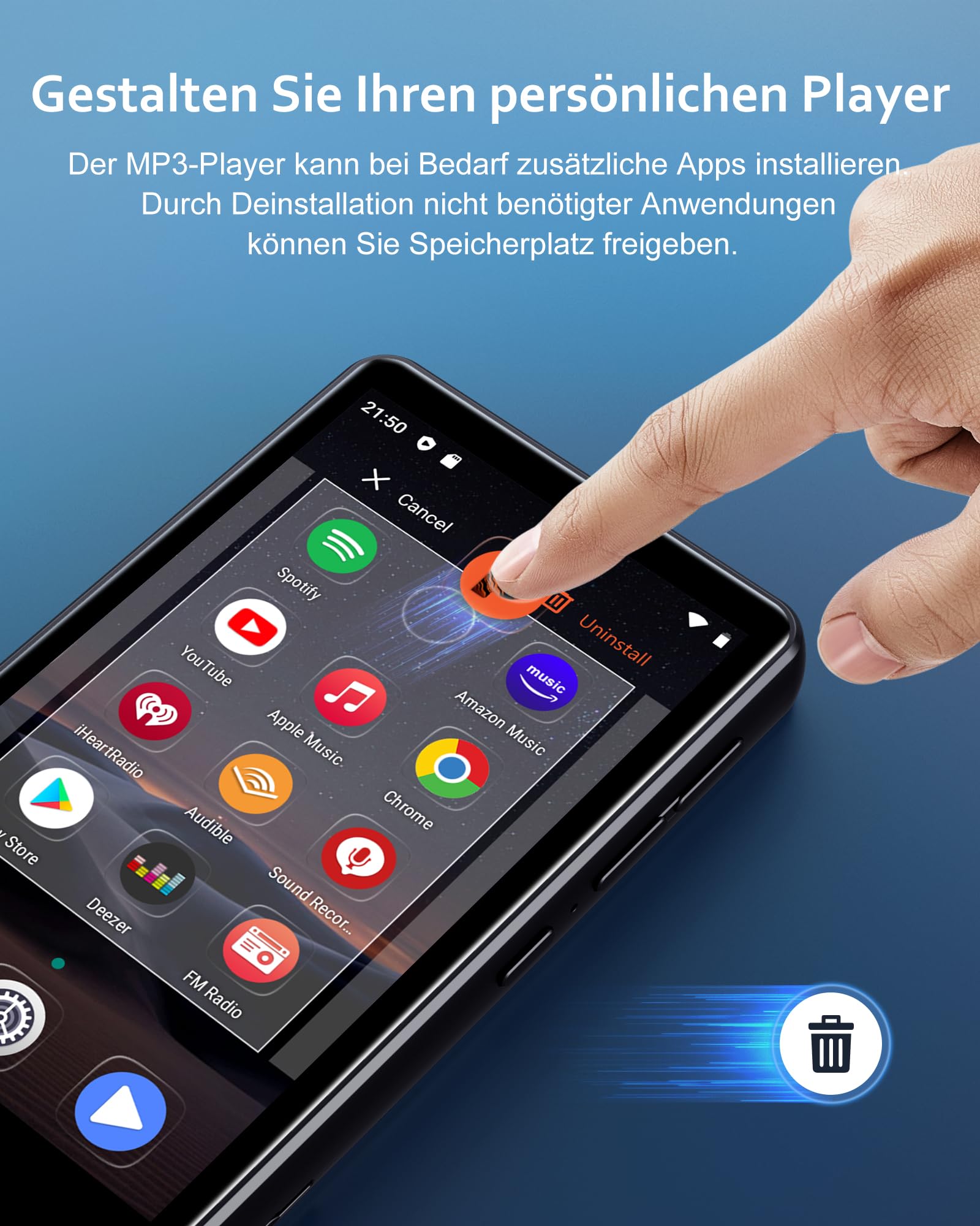 144GB Lettore MP3 Spotify con Wi-Fi & Bluetooth, 4,02 Pollici Touchscreen MP4 Lettore Musicale, MP3 Lettore Musicale Android con Amazon Music, Deezer, Radio FM, Registratore Vocale, Nero