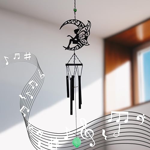Miniatura 4 de Campanillas de viento Moon Fairy de metal, decoración de exterior para jardín, patio, patio, regalos para mujeres, mamás, amigos (campanillas de