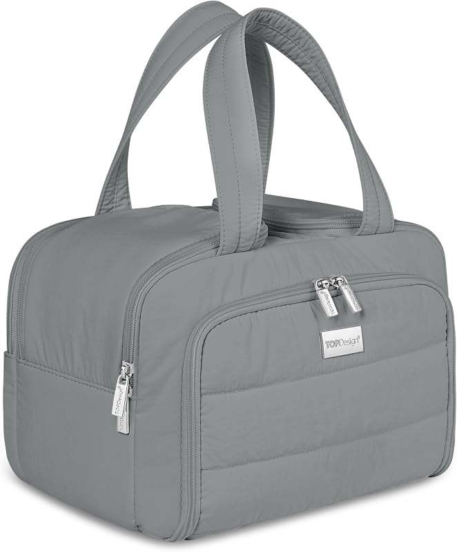 Necessaire de viagem TOPDesign em nylon matelassado com 4 compartimentos, cinza