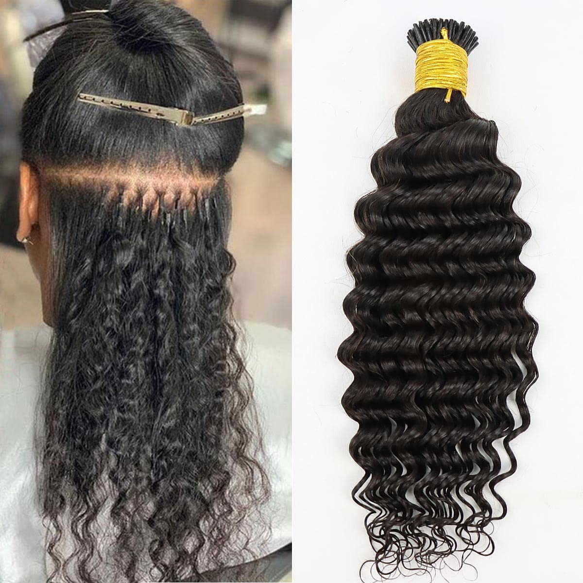 20 Inch Kinky Curly I Tip Human Hair Extensions 50g Cold Fusion Microlink 20 Inch Microlinks Human Hair Extensions Kinky Curly Yaki  main image 2