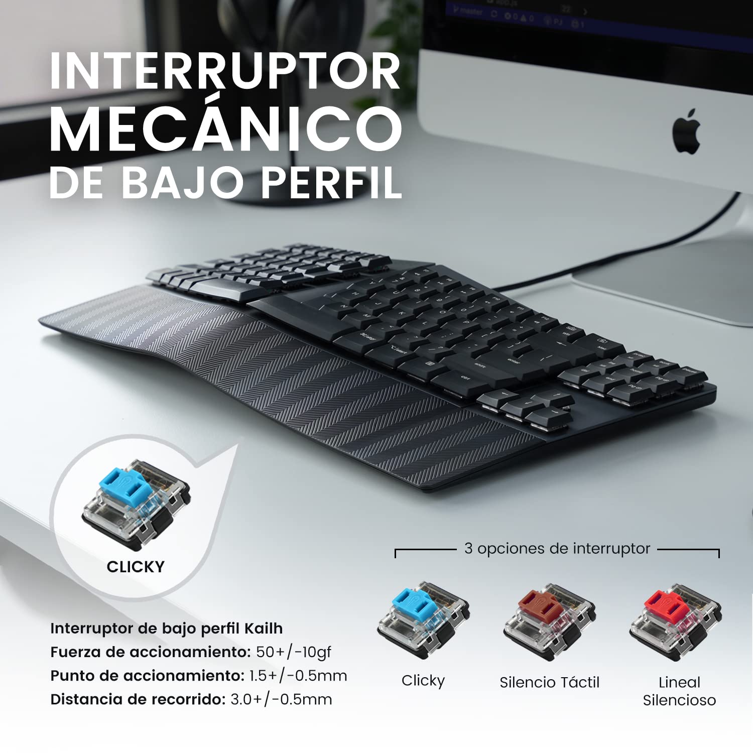 Perixx PERIBOARD-335BL Tastiera ergonomica meccanica compatta con cavo - Tenkeyless - Tasti Clicky blu a basso profilo Macro programmabili Layout Italiano