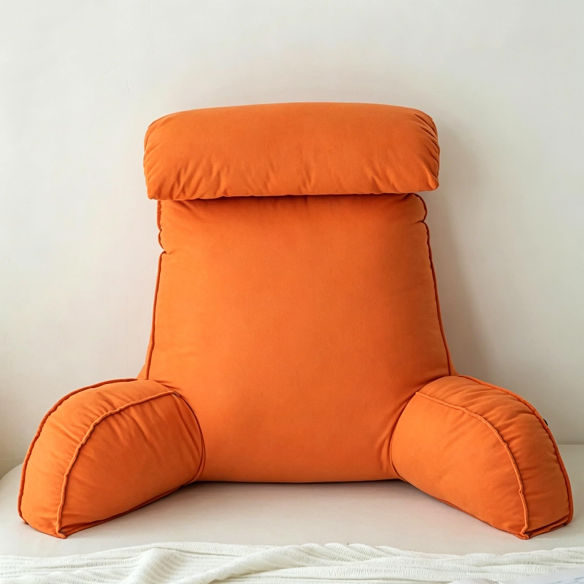 Hruile Cuddle Cushion with Headrest, Reading Pillows for Sitting in Bed Adult & Kids, Back Support Cushion with Detachable Neck Roll, Washable Backrest Support Pillow (75×40×55cm,Orange)