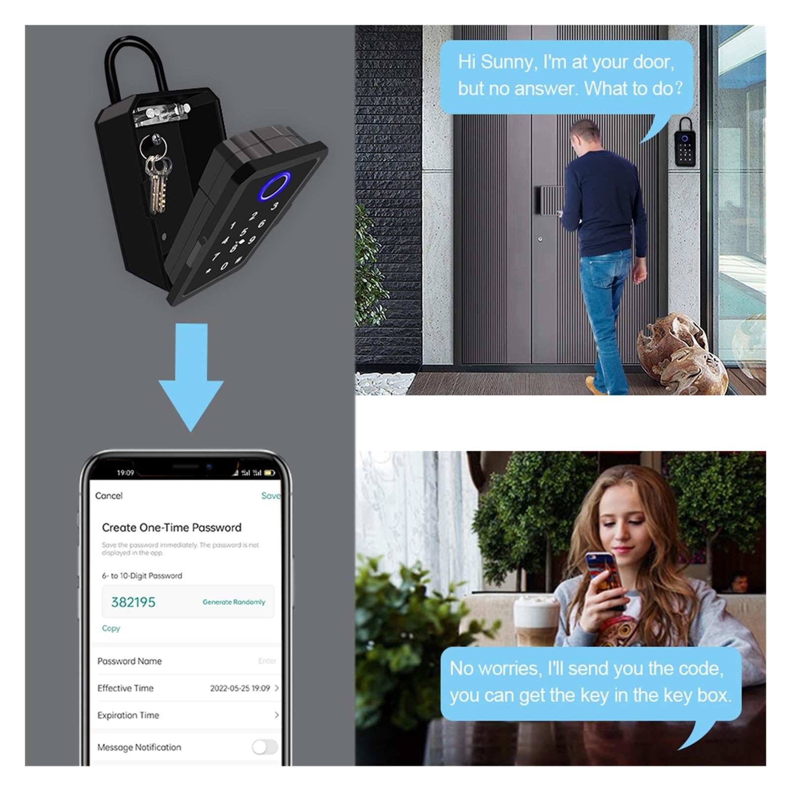 Cassaforte per Chiavi Tuya Smart Key Box Impronta Digitale Custodia sicura Blocco Chiave Cassetta di Sicurezza Digitale Codice Combinato Carta IC Sblocco Porta Noleggio(1 Key Box 1 Gateway)
