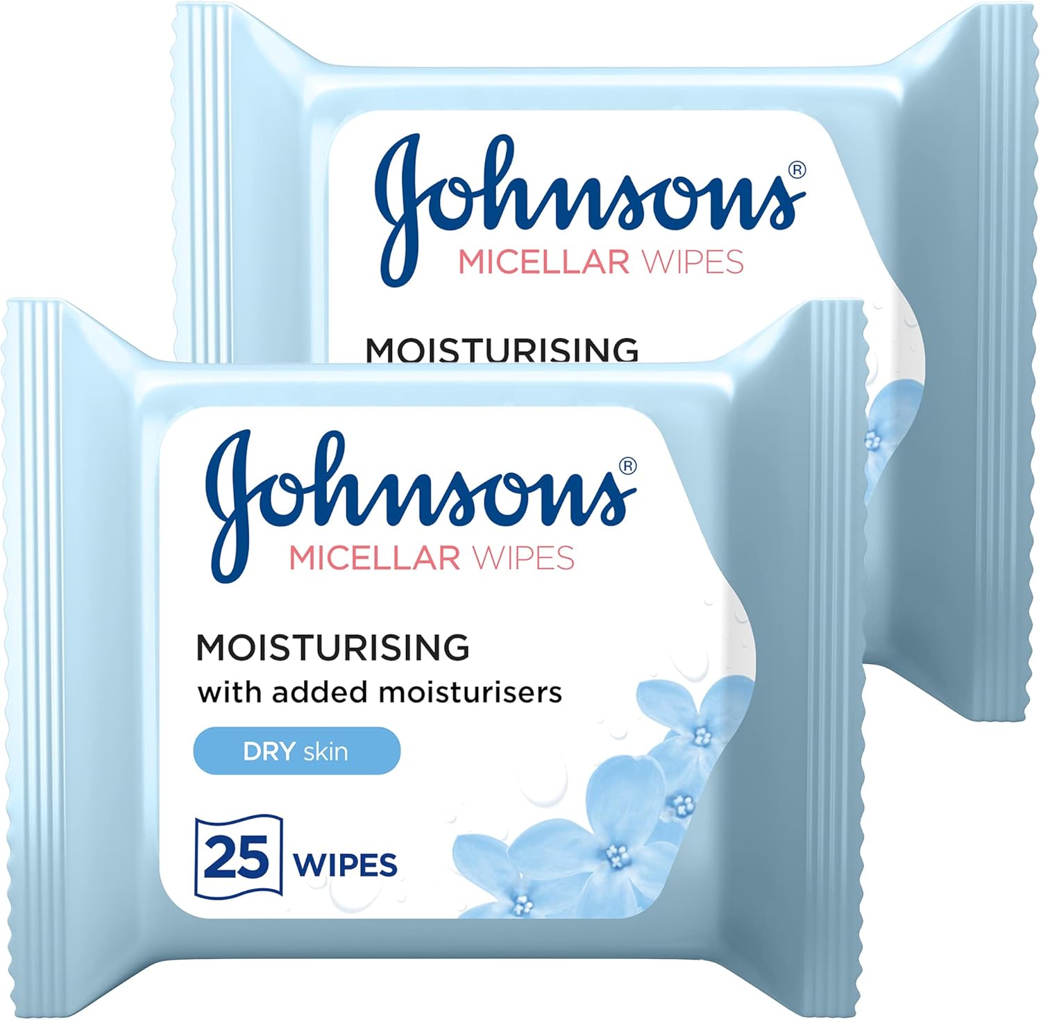 Johnson’s Micellar Wipes, Moisturising with added Moisturisers, Pack of 2×25 Wipes, for Dry Skin, Alcohol Free Formula, Gentle and Effective Makeup Removing Wipes, Removes Even Waterproof Makeup