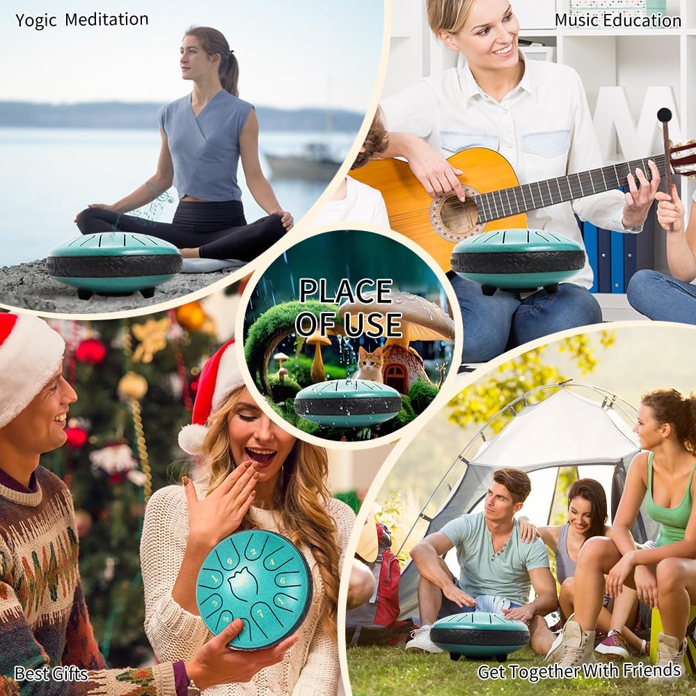 Steel Tongue Drum 6 Inche 11 Note Steel Drums Rain Chime,Raindrop Drum,Rain Drum for Outside Garden（Green）