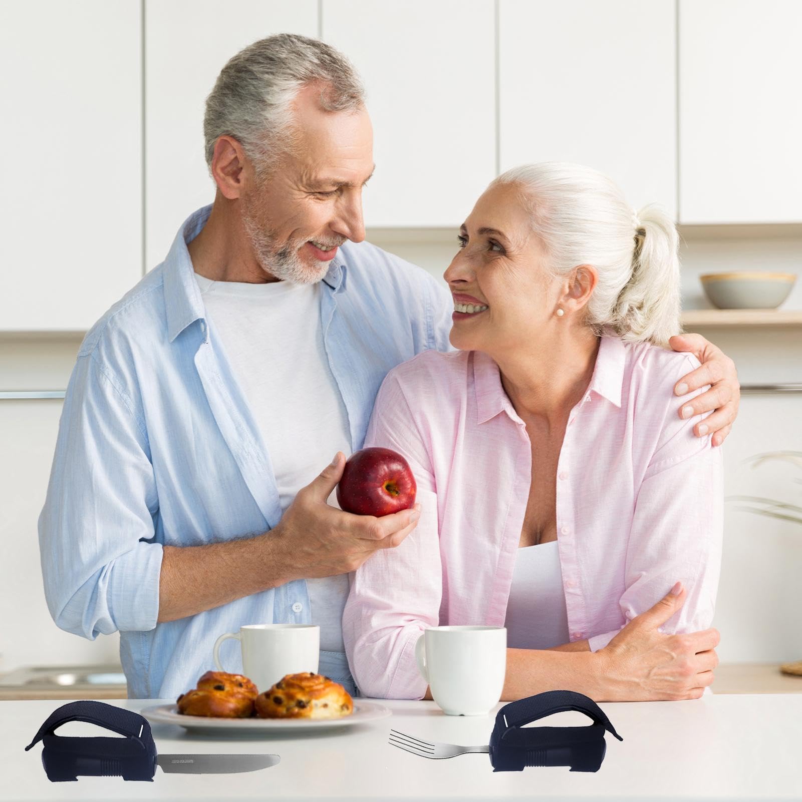 Cubiertos adaptativos para ancianos, 3 utensilios de alimentación para temblores de mano, juego de tenedor de cuchara adaptable para debilidad muscular