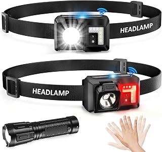 Rechargeable LED Headlamp (2-Pack), Adjustable Head Lamp with Motion Sensor, 5 Light Modes, Red Light Option, IPX5 Waterproof Lightweight Headlight for Camping Running Fishing Cycling for Kids Adults