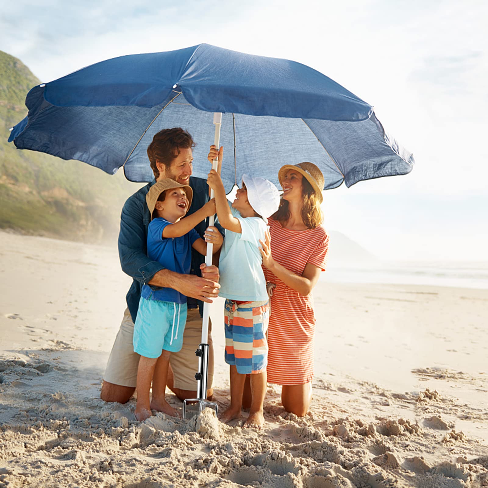 LEcylankEr Support de Parasol avec 4 Piquets Amovible Réglable, Pied de Parasol en Métal Résistant, Fixation de Parasol d'Extérieur, pour Plage/Prairie/Sable