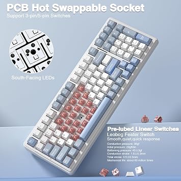 AULA F99 Wireless Mechanical Keyboard-Silent Version,Triple-Mode(BT5.0/2.4GHz/USB-C),Gasket Mounted,Hot Swappable Keyboard with Pre-lubed Linear Switches,RGB Backlit PC Gaming Keyboards for Win/Mac