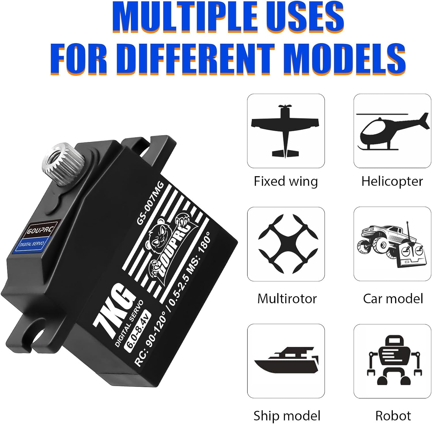 GOUPRC 7KG Micro RC Servo for 1/14 1/16 RC Car Boat DIY Robot, High Torque Medium-Aluminum Digital Servo of Metal Steel Gears with 25T Servo Horn Upgrade Servo Parts